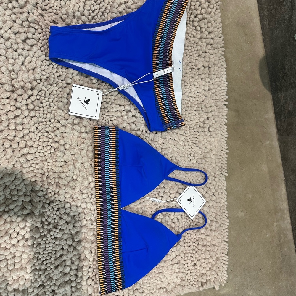 Blue Multicolor Trim Bikini Set